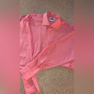 Men’s Large Pink Button Up French Cuff Dress Shirt Made In England